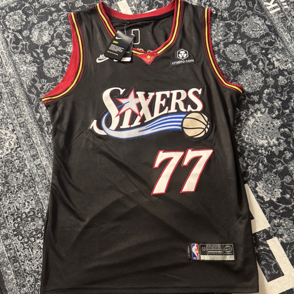 Nike Black Philadelphia 76ers #77 Jersey with Red and Gold Trim